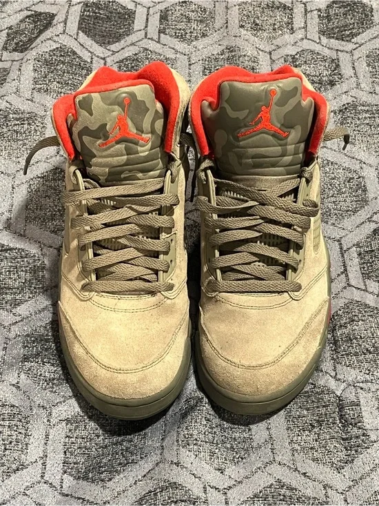 Jordan Men’s Suede Camo Tongue Sneakers - Olive & Red