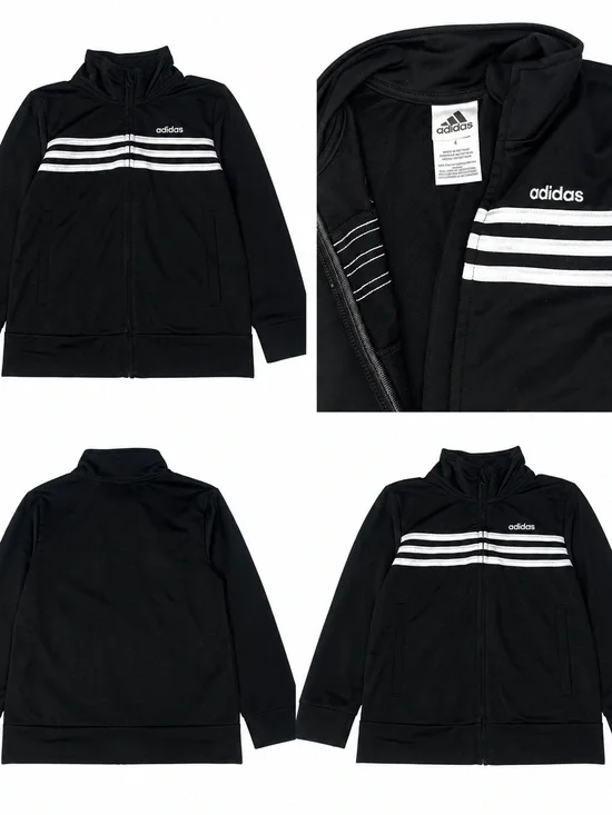 adidas Black Jacket with White Stripes Kids Track Top