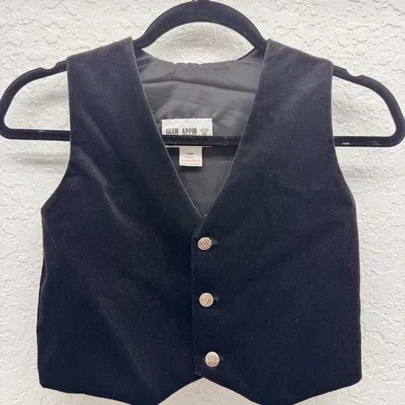 Vintage Glen Appin Scotland Boys Black Velvet Waistcoat Celtic Buttons Age 8 UK