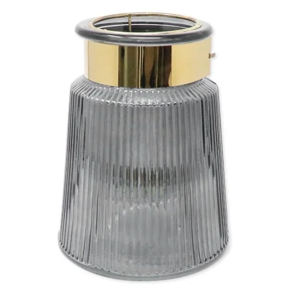 Ribbed Glass Vase with Reflective Gold Wrap Trim
