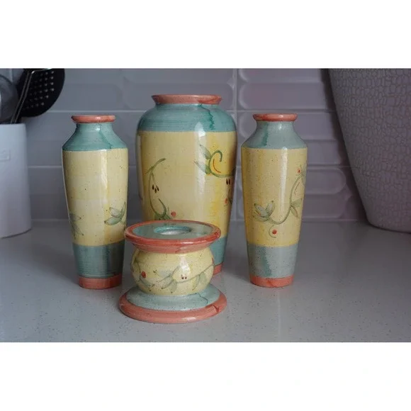 vintage‎ ceramic vases 70s retro style multi colors set of 4
