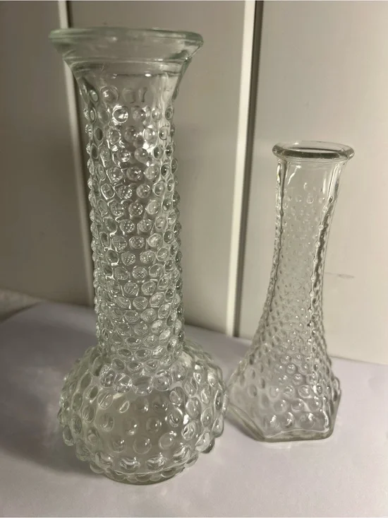Vintage EO Brody Clear Glass Hobnail Bud Vase LOT Set of 2 Mid Century 6