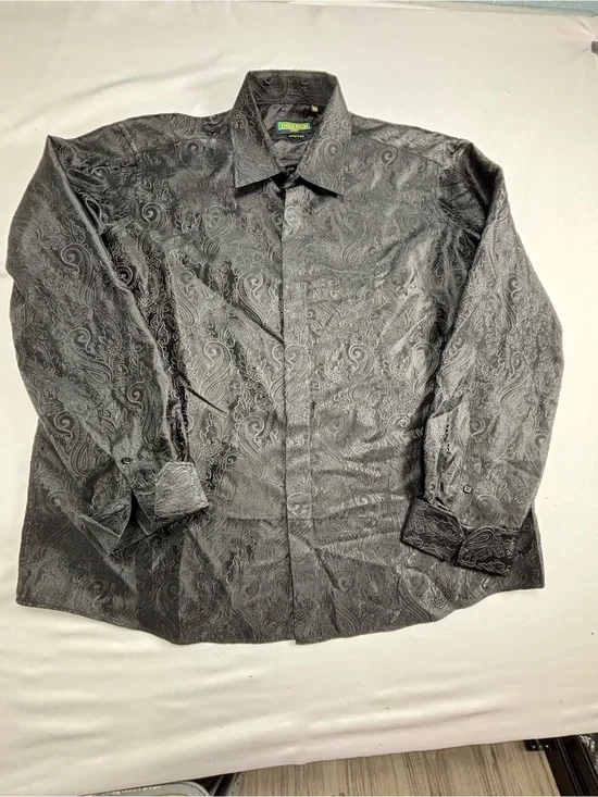 Men's Paisley Button-Up Shirt Jacket - Gray M514