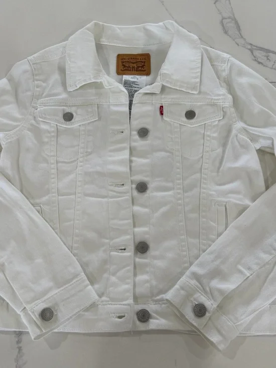 Levi's Girls White Denim Trucker Jacket Size L (12/13) Jean Coat Button Up