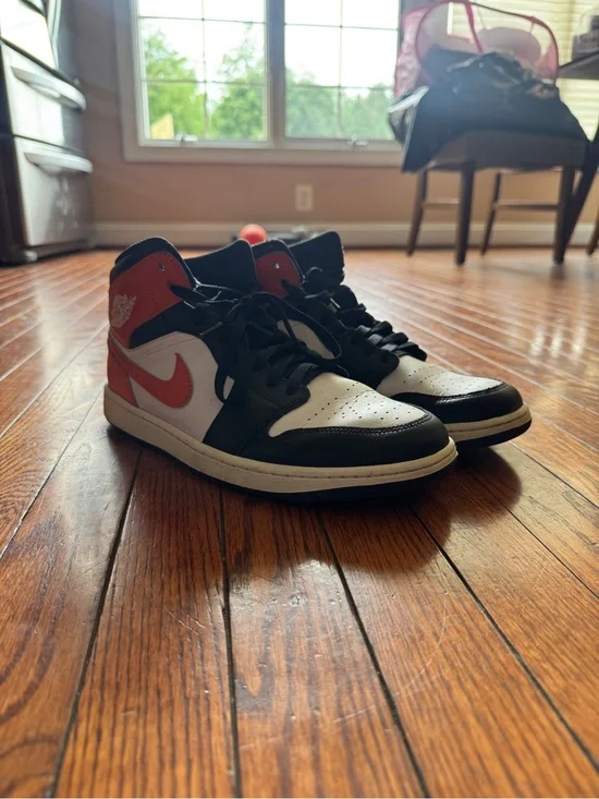 Black White and Orange High-Top Jordan 1