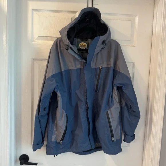 Cabela's Dry Plus Hooded Jacket Men's Sz L‎ Waterproof Breathable Blue Gray