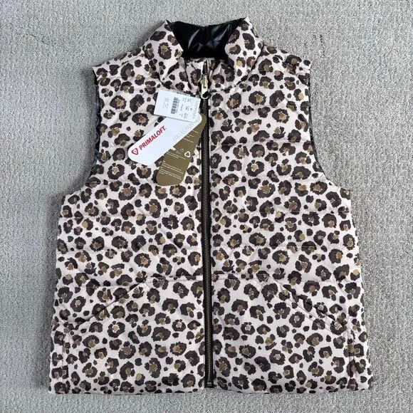 NWT Crewcuts Girls Large Reversible Leopard Puffer Vest Primaloft MSRP $98