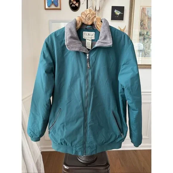 Vintage 90s LL Bean Men's Green Fleece Lined Bomber Jacket Item ID 205108 L Tall