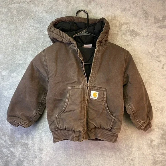 Carhartt Kids XXS 4-5 Brown Duck Canvas Insulated Hooded Active Jacket Coat