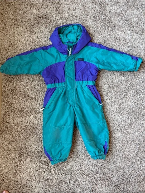 Vintage L. L. Bean Teal and Purple Kids One-Piece Snowsuit