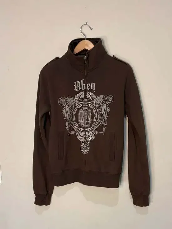 Obey Brown Graphic Zip-Up Mock Neck Jacket