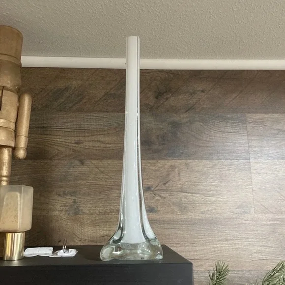 Bud Vase 12 Inch Tall Slender Cased Glass White Clear Star Base Mid Century