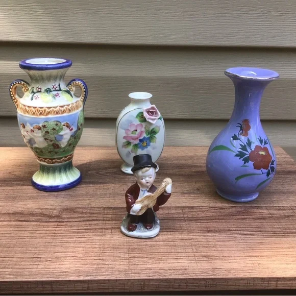 VTG Occupied Japan (1945- ‘52) Vase Lot & Small Figurine