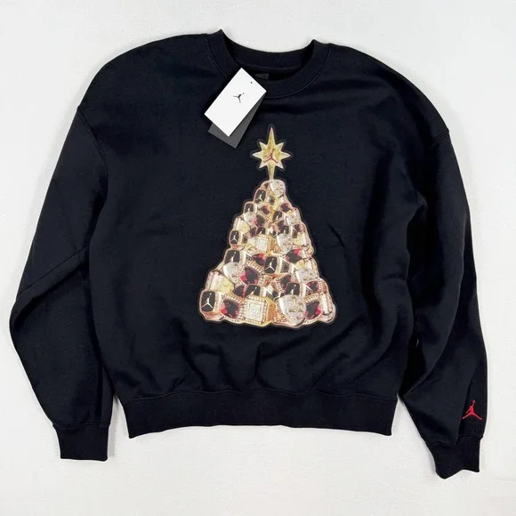 Jordan Tree Of Rings Crew Neck Sweatshirt Size M Mens Black HV1874-010