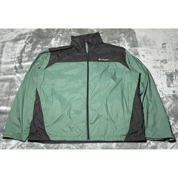 Columbia Jacket Men Size XL Windbreaker Green/Gray Zipper Front Rain Jacket