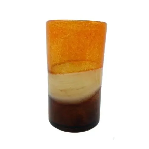 Vintage Orange Brown Art Glass Cylinder Vase: Mottled Hurricane Vase, 9.75