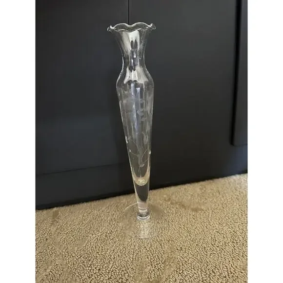 Princess House handblown handcut glass Crystal Heritage Vase footed‎ Vase etched