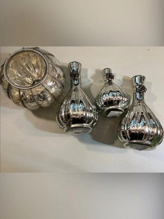 Reflective Silver Mercury Glass Vase Set - Decorative Home Accents