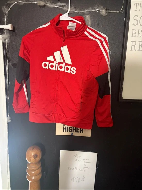 adidas Red and Black Zip-Up Track Jacket with White Logo