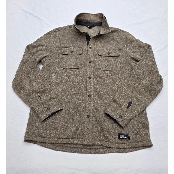 Eddie Bauer Mens Brown Fleece Lined Shirt Jacket Snap Front Large Heather Knit