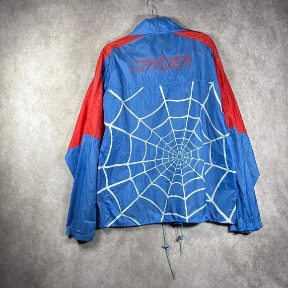 Vintage Spyder Windbreaker Jacket Mens Size XL Blue Red Colorblock Full Zip