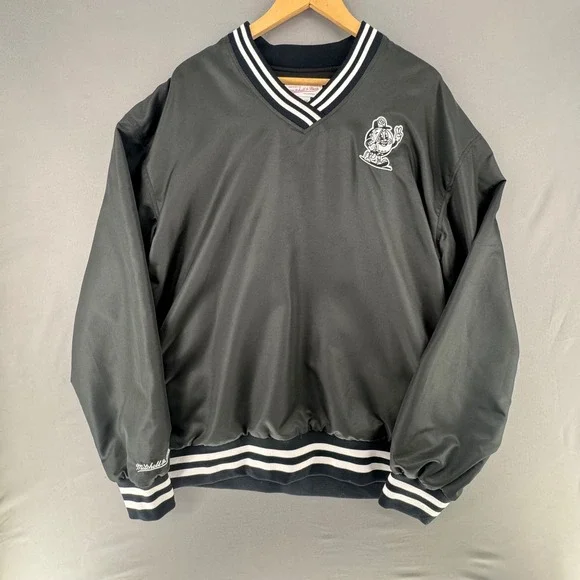 Mitchell & Ness Mens NY Golf Mascot V-Neck Pullover Windbreaker Jacket Black M