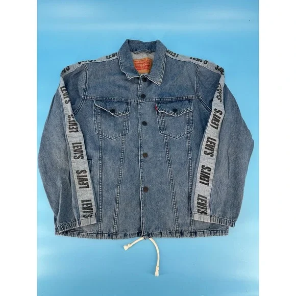 RARE Levi Strauss BIG E Premium Denim Jacket Men's Size M Trucker Snap Med Wash‎