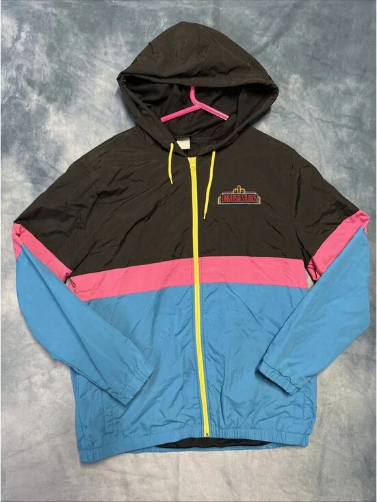 Universal Studios Jacket Adult XL Embroidered Retro Full Zip Hood Colorblock VTG
