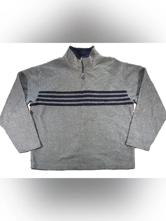 Vintage Gap Quarter Zip Pullover Striped Men's Large Gray Y2K Fleece Preppy