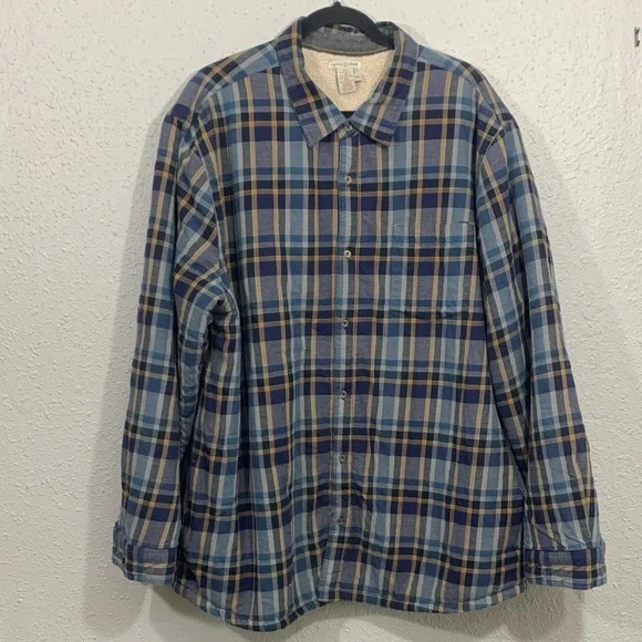 Carbon2Cobalt Sherpa Liner Blue Flannel Plaid Shirt Jacket Shackleton size XXL