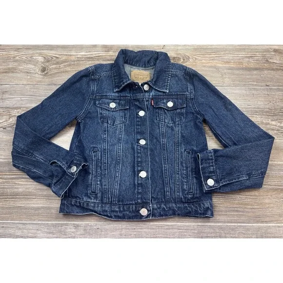 Levi's Jean Jacket Boys Med 10/12 Trucker Red Tab Youth Blue Denim‎ 100% Cotton