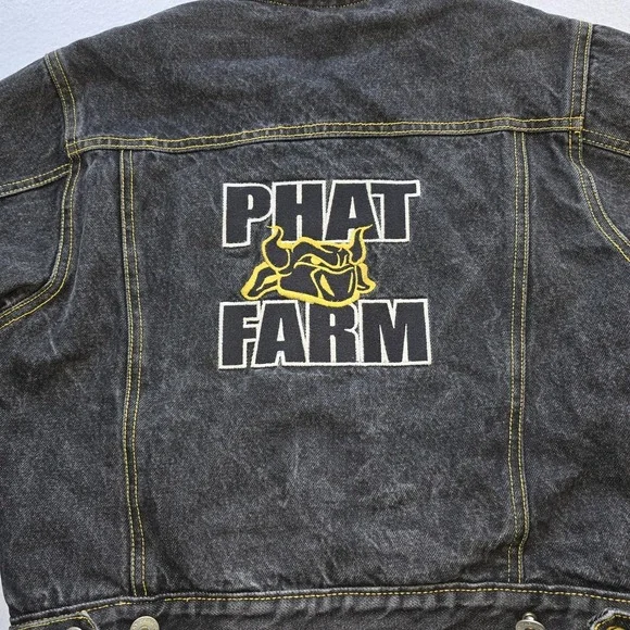 Vintage Phat Farm Kids Denim Jacket Size 7 Y2K Black Plaid Lined Bull Streetwear