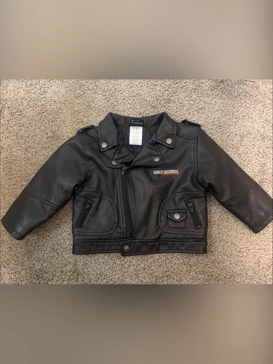 Harley-Davidson Kids Black Faux Leather Moto Jacket with Logo
