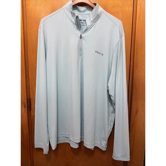 ORVIS Men's XXL light Blue 1/4 Zip Pullover Lightweight Long Sleeve Performance
