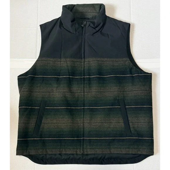 PENDLETON - Men's Wool Blend Insulated Full Zip Vest - Green Black Striped - XL