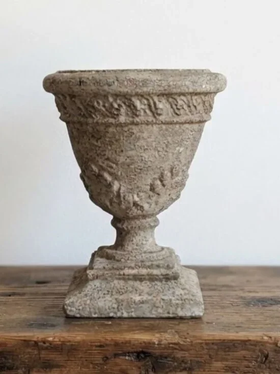 Vintage Style Decorative Urn Vase 8-inch Lightweight Resin Cement Look Old World