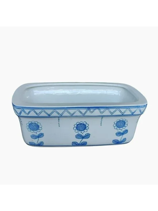Vintage Pier 1 Blue & White Sunflower Ceramic Planter 11