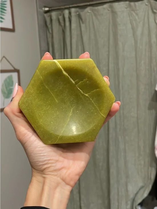 Hexagonal Green Onyx Crystal Accent Dish Trinket Bowl - Home Accents