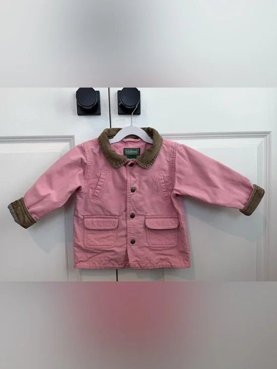 Vintage L.L. Bean Girls Chore Barn Canvas Coat Utility Jacket in Pink Size 2T