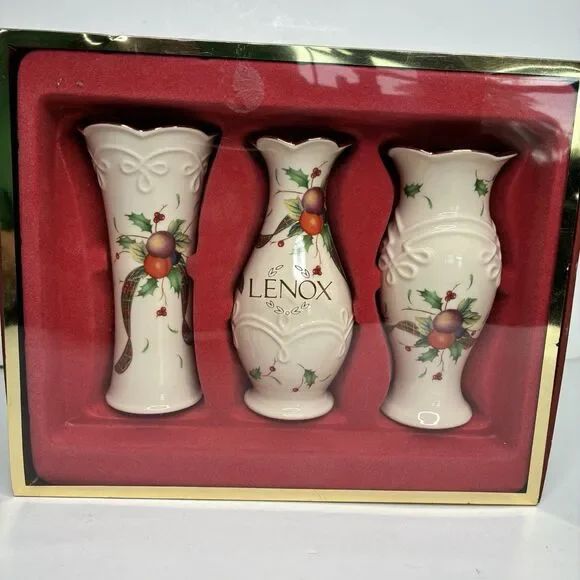 Lenox Holiday Tartan Set of 3 Christmas Bud Vases Dimension Collection 5