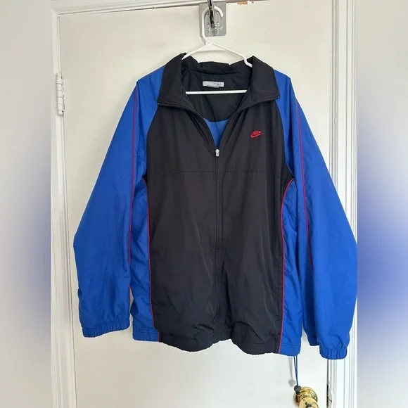 Vintage 90s Y2K Nike Streetwear Windbreaker Jacket Sz: L Blue Black Colorblock.