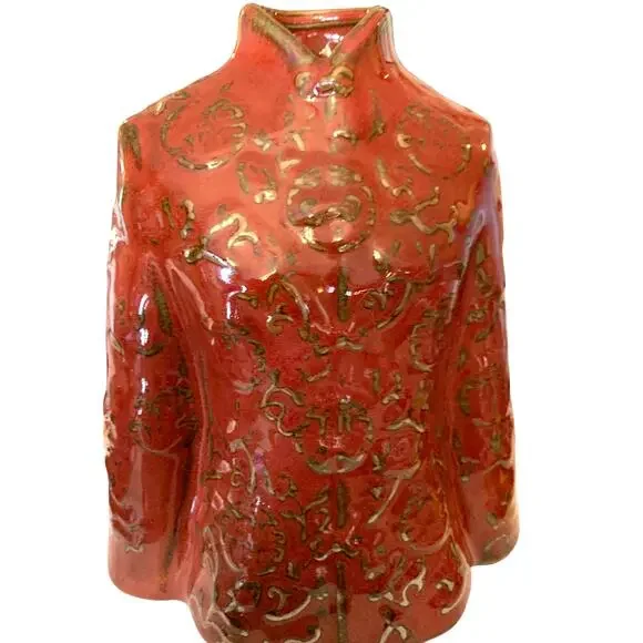 Vintage World Market Traditional Asian Jacket Shaped Ceramic Vase Red 8,5