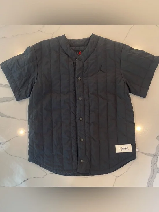 NWT Jordan Flight Quilted snap baseball jersey Jacket in Black