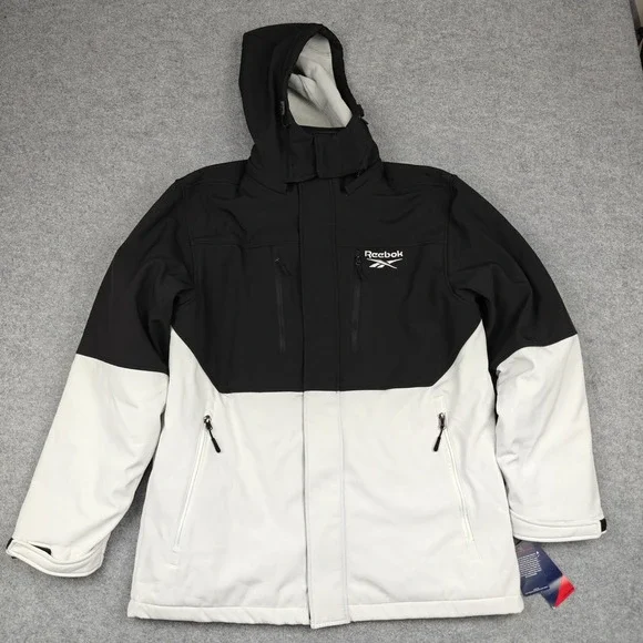 Reebok Jacket Mens Medium Black Gray 3-in-1 Hooded‎ Soft Shell Insulated Parka