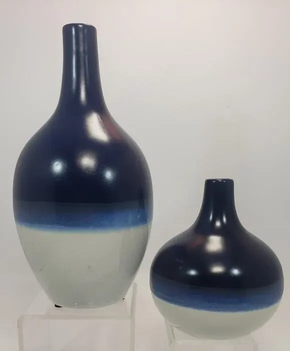 Hand Dipped Blue& White Vases For Decorative Use Only 9-1/2