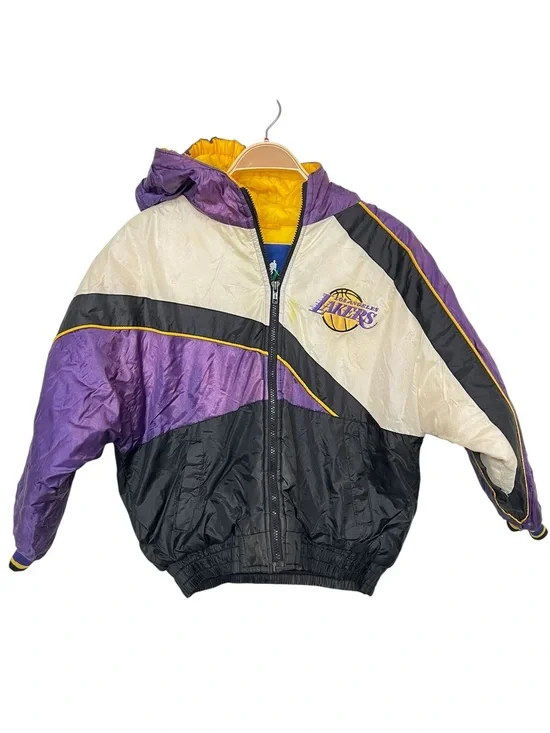 Fan Gear Los Angeles Lakers Colorblock Hooded Windbreaker Purple‎ Black Vintage