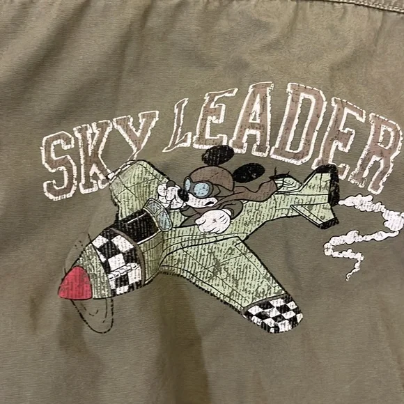 Disneyland Resort Mickey Mouse Sky‎ Leader Patch Bomber Jacket Olive Khaki Kid M