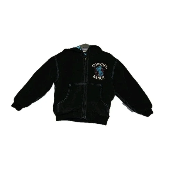 Shyanne Girls Sm‎ Black Aqua Cowgirl Embroidered Horse Lined Rodeo Coat