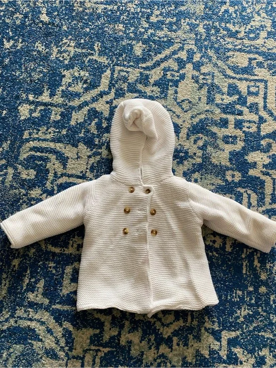 Carter's White Hooded Pea Coat with Gold Buttons