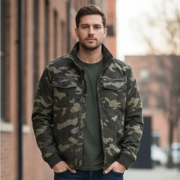Tommy Hilfiger Men’s Camo 4 Pocket Filled Performance Bomber Jacket Medium M